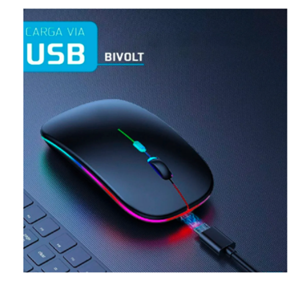 Mouse Sem Fio Recarregável Wireless Optico Led Rgb - Imagem 4