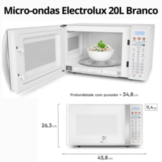 Micro-ondas Electrolux 20L Branco com Função Tira Odor e Descongelar MTO30