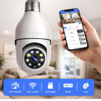 Câmera Segurança Lâmpada WiFi 360° Full HD 1080p Visão Noturna Infravermelho