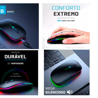 Mouse Sem Fio Recarregável Wireless Optico Led Rgb