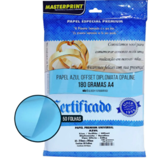 Papel Colorido A4 180g Diplomata Offset 50 Fls Masterprint Cor Azul