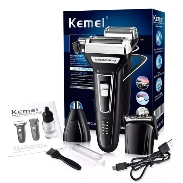 Barbeador E Cortador De Cabelo 3 Em 1 Kemei Km-6558