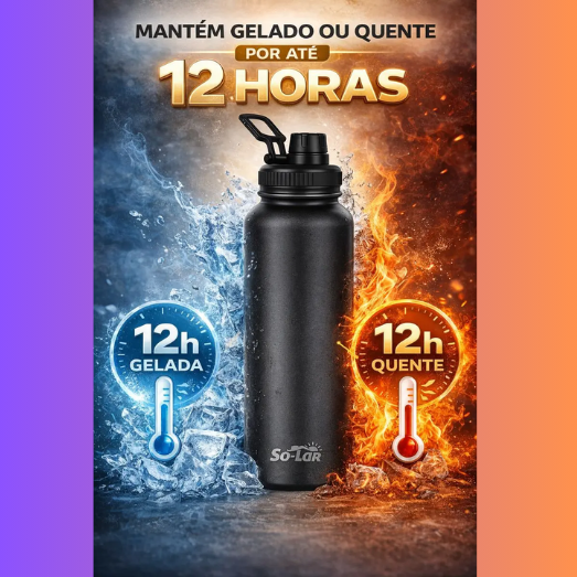 Garrafa Térmica Grande 1000ml Isolada A Vácuo Água Gelada Esporte E Café Preto - Imagem 3