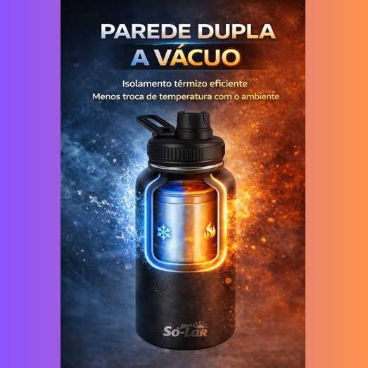 Garrafa Térmica Grande 1000ml Isolada A Vácuo Água Gelada Esporte E Café Preto - Imagem 4